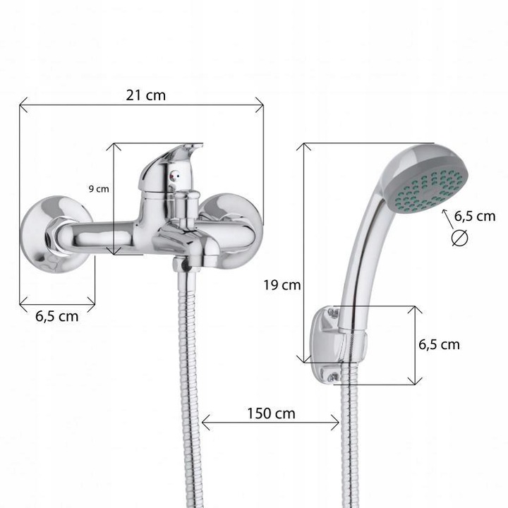 Bateria WANNOWA JEDNOUCHWYTOWA ścienna PRYSZNICOWA natryskowa DO ŁAZIENKI
