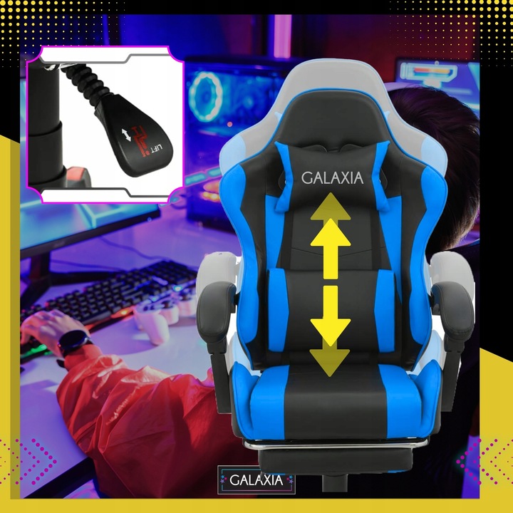 FOTEL GAMINGOWY BIUROWY Obrotowy Kubełkowy Krzesło Gamingowe Z Podnóżkiem