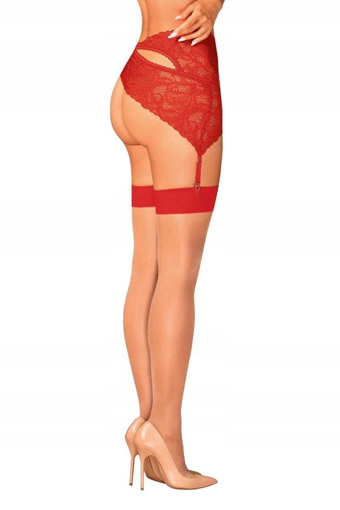 Obsessive Pończochy S814 beżowo-czerwone L/XL