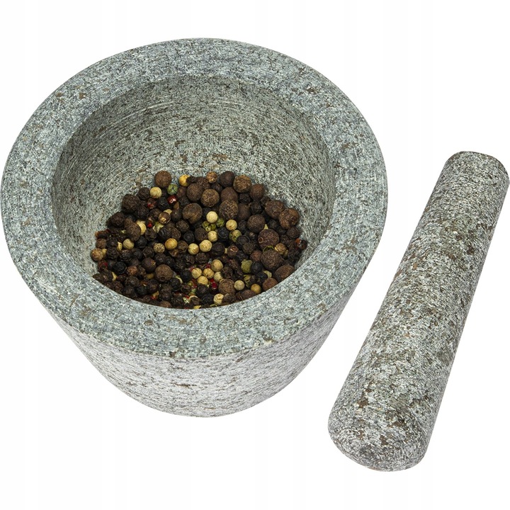 MOŹDZIERZ kamienny GRANITOWY z tłuczkiem kuchenny do przypraw