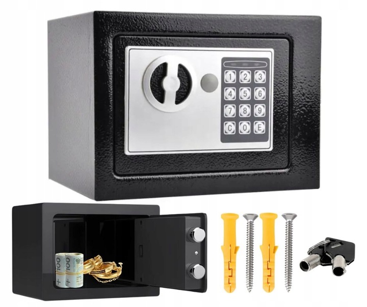 SEJF DOMOWY STALOWY KASETKA ZAMEK ELEKTRONICZNY CYFROWY SZYFR KLUCZ SOLIDNY