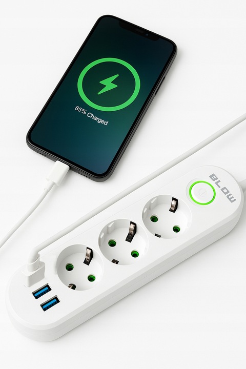 PRZEDŁUŻACZ WŁĄCZNIK 3x USB 3 GNIAZDA 2m UZIEMIENIE 3X1MM LISTWA