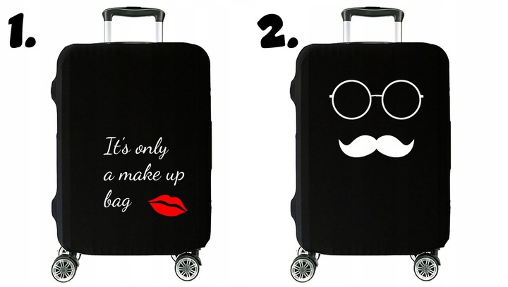 Pokrowiec na Walizkę Ochronny Etui Trzy Rozmiary S M L Czarny z Tekstem