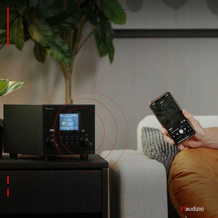 Radio DAB+ tuner FM z subwooferem czarne do kuchni salonu biura