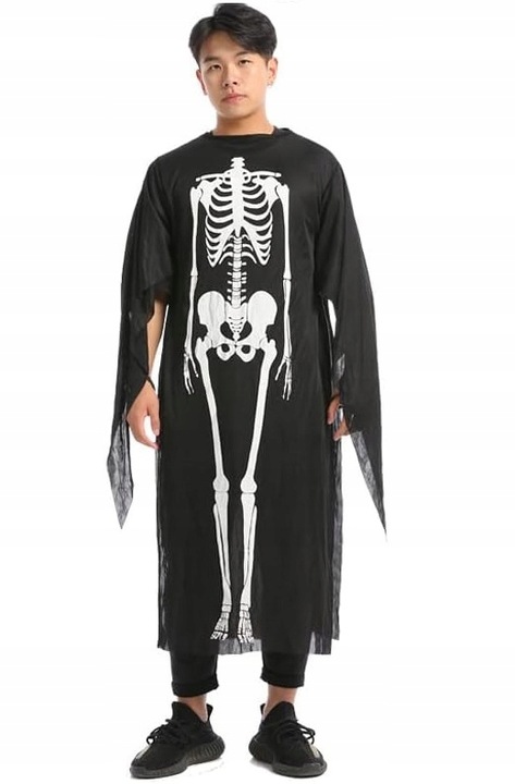 Kostium na Halloween Przebranie KOŚCIOTRUP SZKIELET Ponczo Tunika -