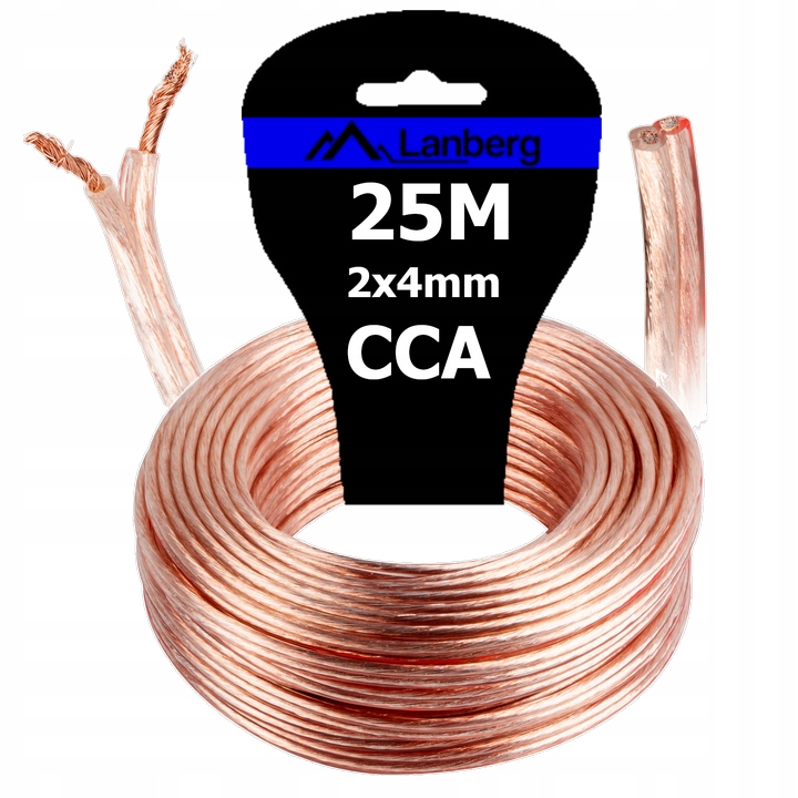 KABEL PRZEWÓD GŁOŚNIKOWY DWUŻYŁOWY CAR AUDIO HQ CCA 2x4MM 25M MOCNY GRUBY