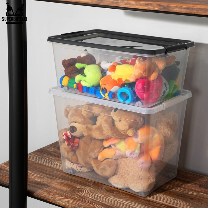 DUŻY POJEMNIK Z KÓŁKAMI 80L PLASTIKOWY ORGANIZER SZUFLADY SZAFY NA