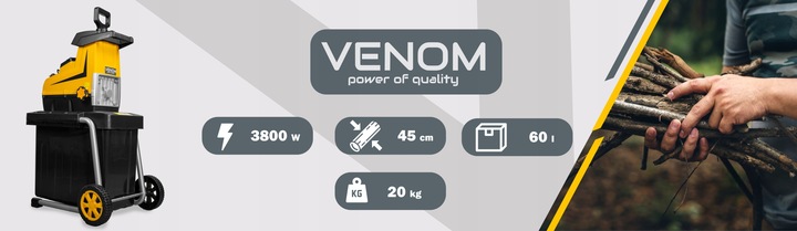 ROZDRABNIACZ ELEKTRYCZNY RĘBAK DO GAŁĘZI PRO MOCNY SILNIK ZBIORNIK 60L