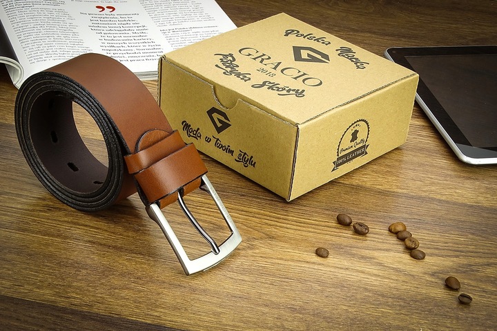 Pasek Skórzany Gracio Koniakowy Brąz Long SIZE 130