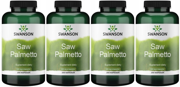 4 sztuki Saw Palmetto 540mg 250 kaps Swanson Wsparcie układu moczowego