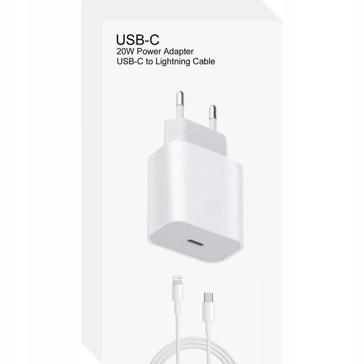 SZYBKA ŁADOWARKA DO IPHONE KOSTKA 20W + KABEL 1M / USB-C - IPHONE LIGHTING