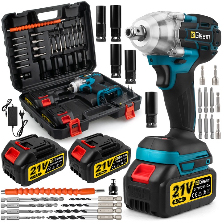 Bezszczotkowy klucz/wkrętarka udarowa 3 w 1 - akumulator, bateria i