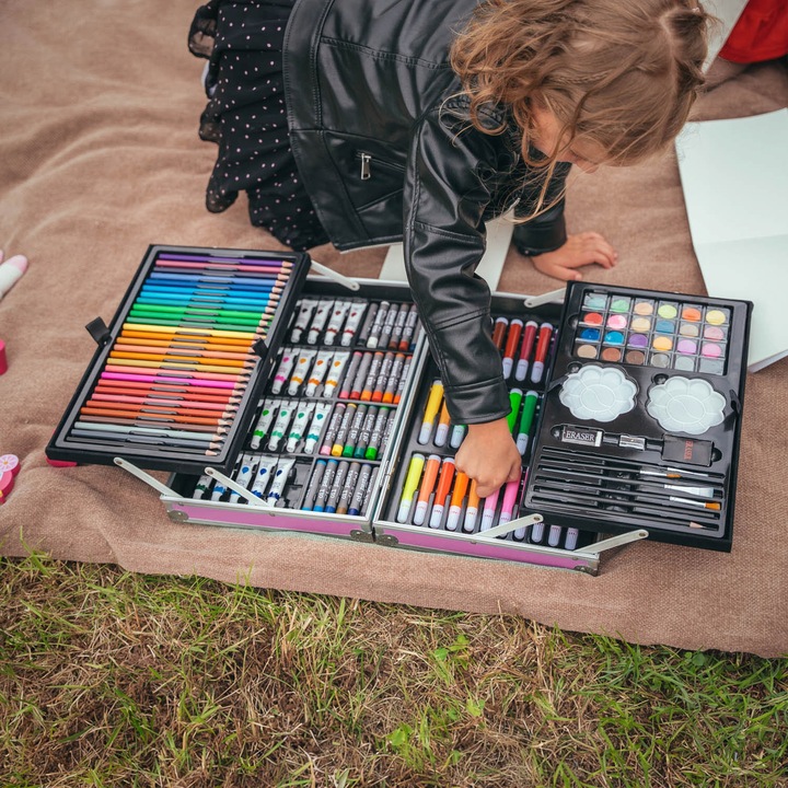 Zestaw Artystyczny, walizka z lamą, 145 elementów RAGI - RÓŻOWY