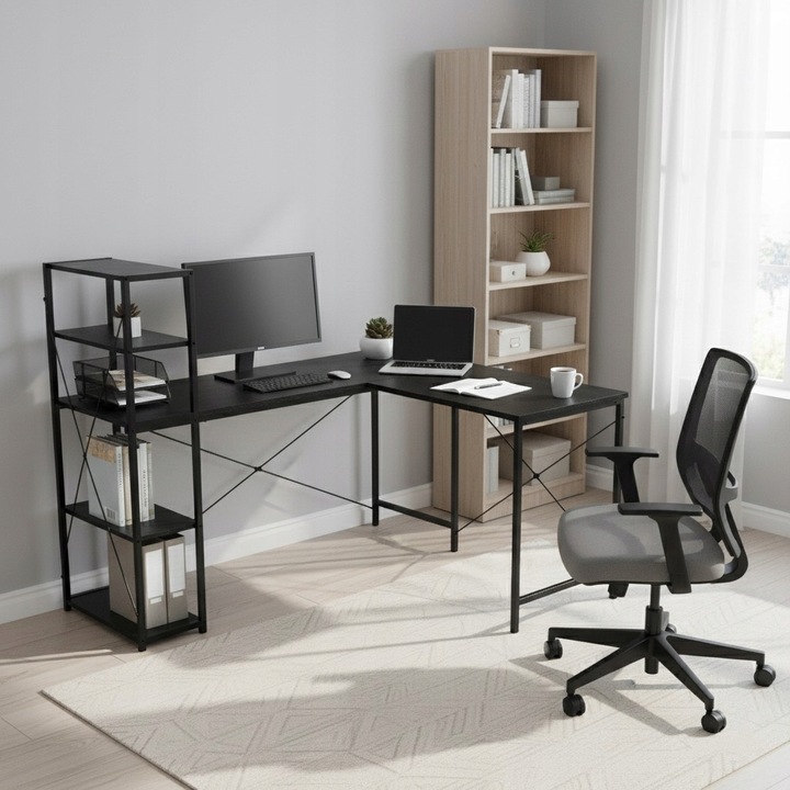 DUŻE BIURKO NAROŻNE KOMPUTEROWE DWUSTRONNE DO BIURA LOFT METALOWE