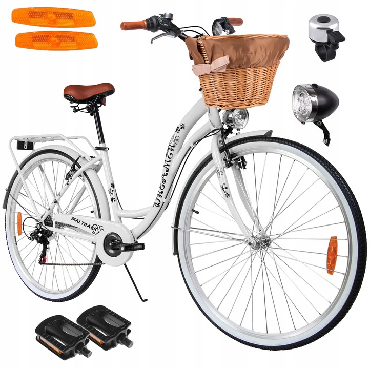 ROWER MIEJSKI DAMSKI 28'' DAMKA WIKLINOWY KOSZYK KOSZ 6 PRZERZUTKI SHIMANO