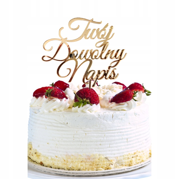 TOPPER NA TORT dekoracja LUSTRZANE ODBICIE ZŁOTY PLEXI dowolny tekst