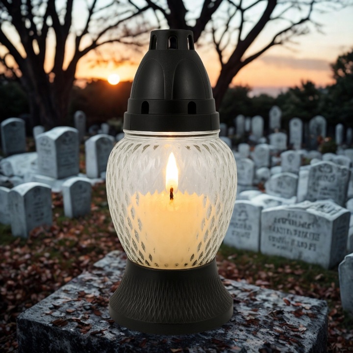 Znicz Szklany Duży na Grób Lampion Kapliczka 15 h 18 cm BIAŁY ZNICZ KRZYŻ