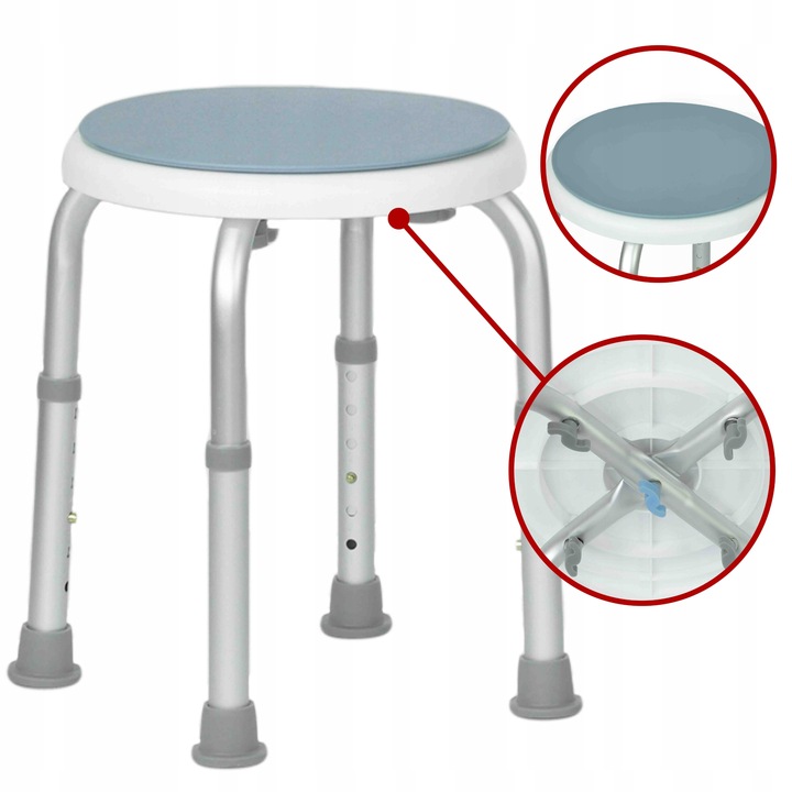 KRZESŁO POD PRZYSZNIC OBROTOWE TABORET OKRĄGŁY STOŁEK DO WANNY DLA SENIORA