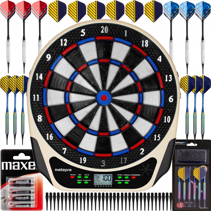 MatePro SOLIDNA ELEKTRONICZNA TARCZA TABLICA DO GRY W DART + RZUTKI LOTKI