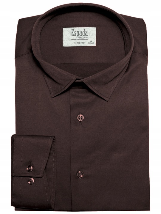 Koszula męska slim biznesowa elegancka dopasowana brąz czekoladowa
