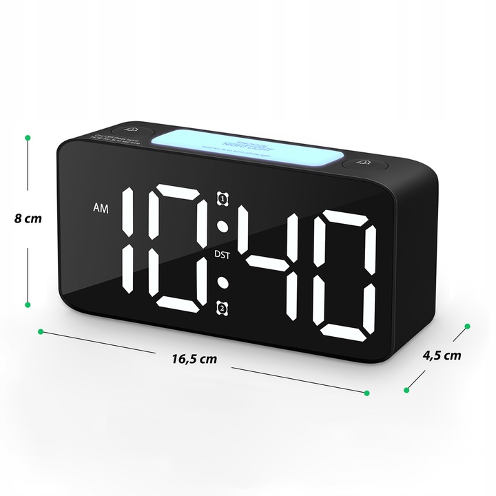 ELEKTRONICZNY BUDZIK LED ZEGAR STOŁOWY STOJĄCY RGB GŁOŚNY CZAS ALARM LAMPKA