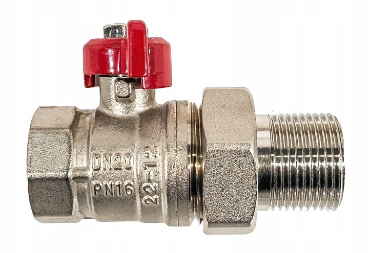 ZAWÓR KUREK KULOWY GW 3/4'' CALA DN20 ZE ŚRUBUNKIEM I DŁAWICĄ MOTYLEK