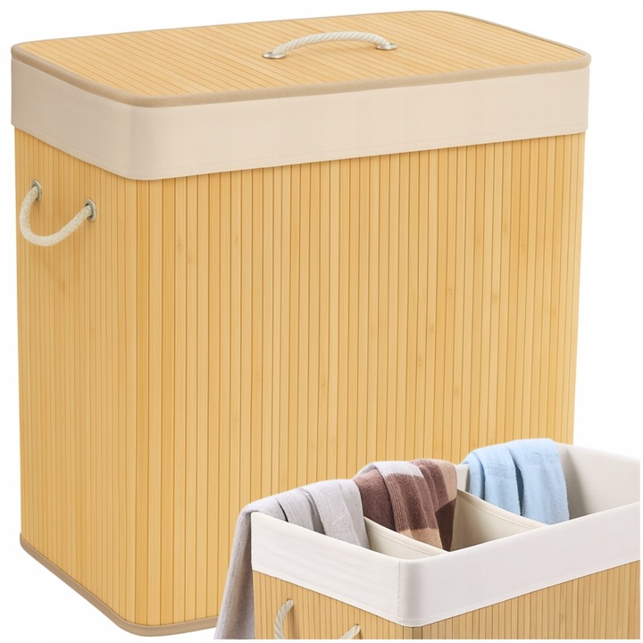 Kosz na pranie składany bambusowy pojemnik brudną bieliznę duży 3
