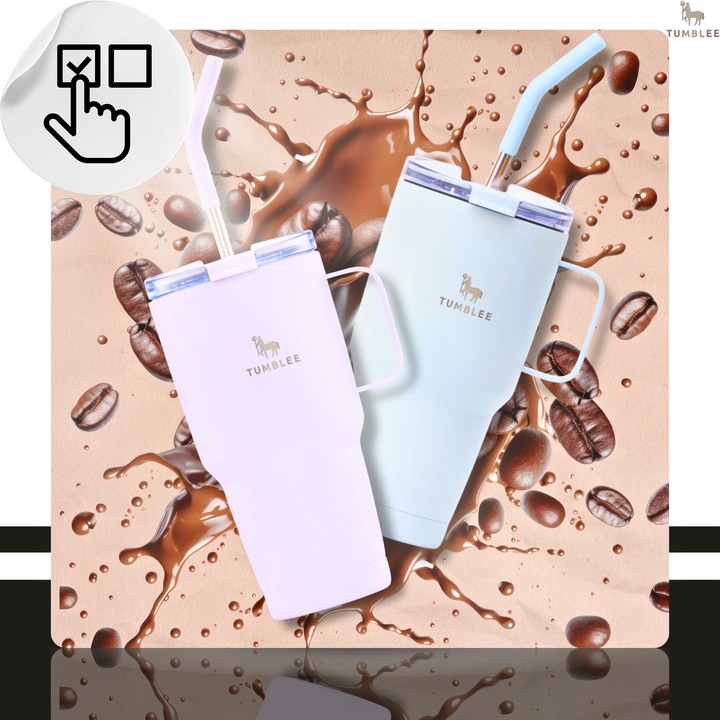 MOCNY Kubek Termiczny ze Stalową Słomką i Uchwytem na Kawę Herbatę 900ml