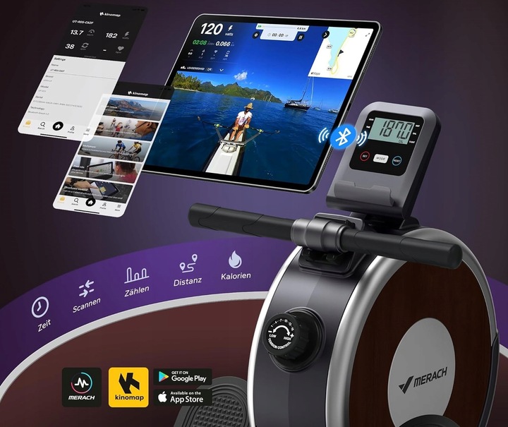 MERACH Wioślarz do 160 kg do domu magnetyczny Bluetooth 16 poziomami oporu