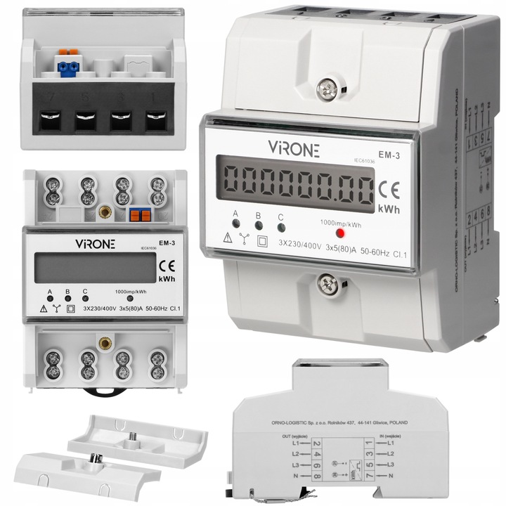 Licznik Energii 3 Fazowy Podlicznik Prądu Trójfazowy 80A