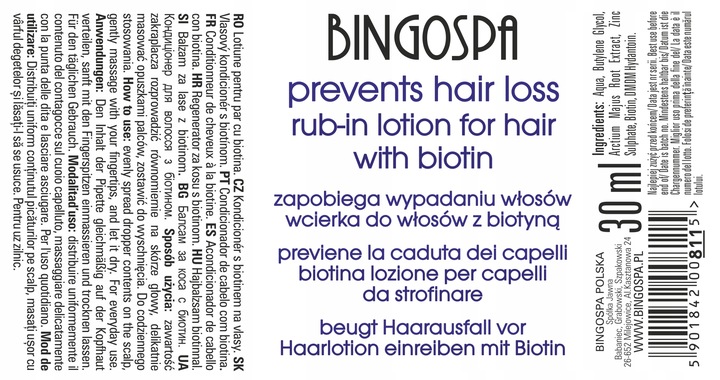 ZAPOBIEGA WYPADANIU WŁOSÓW BIOTYNA WCIERKA BINGOSPA