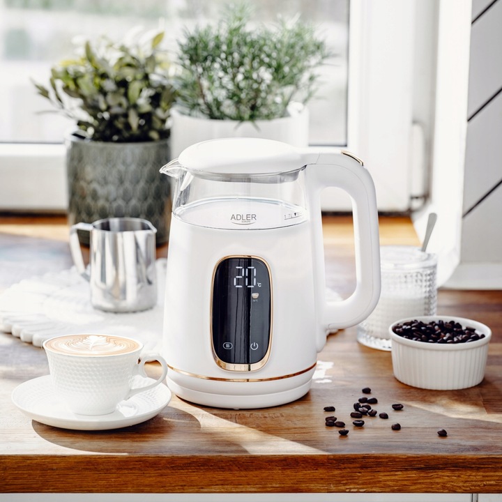 Czajnik elektryczny szklany LED 1,7L 2200W Regulacja temperatury Adler