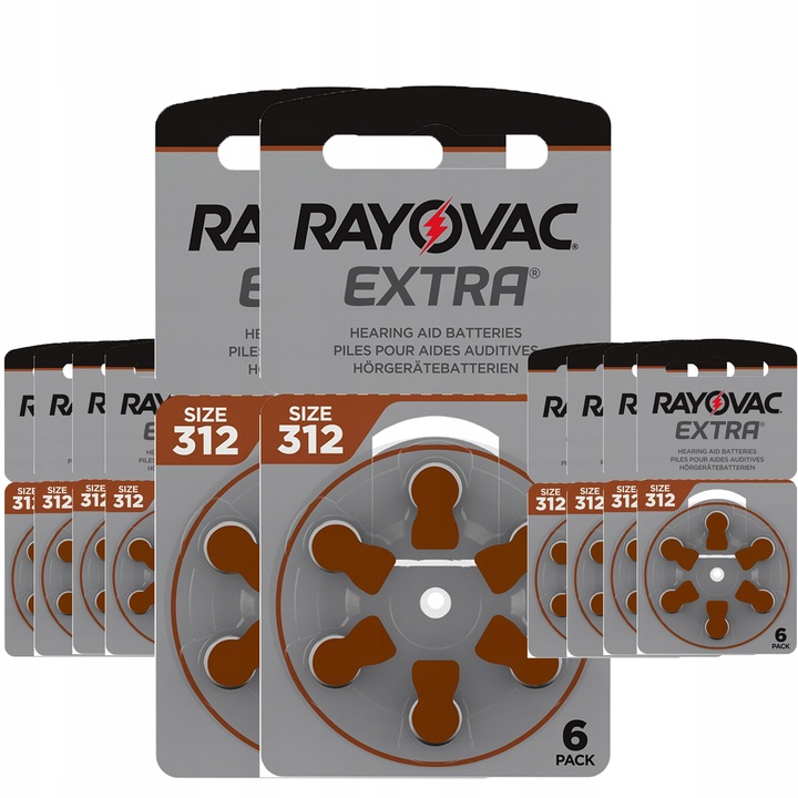 60 x Baterie słuchowe 312 PR41 RAYOVAC extra bateria pastylki mini