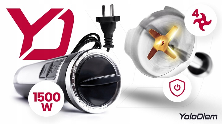 BLENDER RĘCZNY WIELOFUNKCYJNY 9W1 1500W PRO 4 TYTANOWE OSTRZA BOGATY