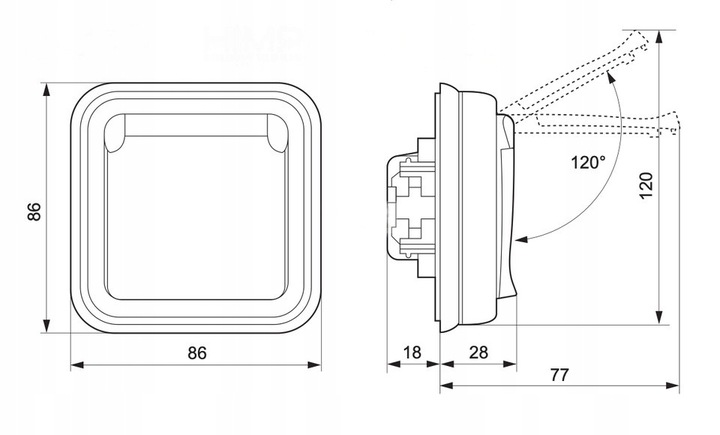 PLEXO55 GNIAZDO POJEDYNCZE HERMETYCZNE Z/U 16A IP55 Z KLAPKĄ SZARE