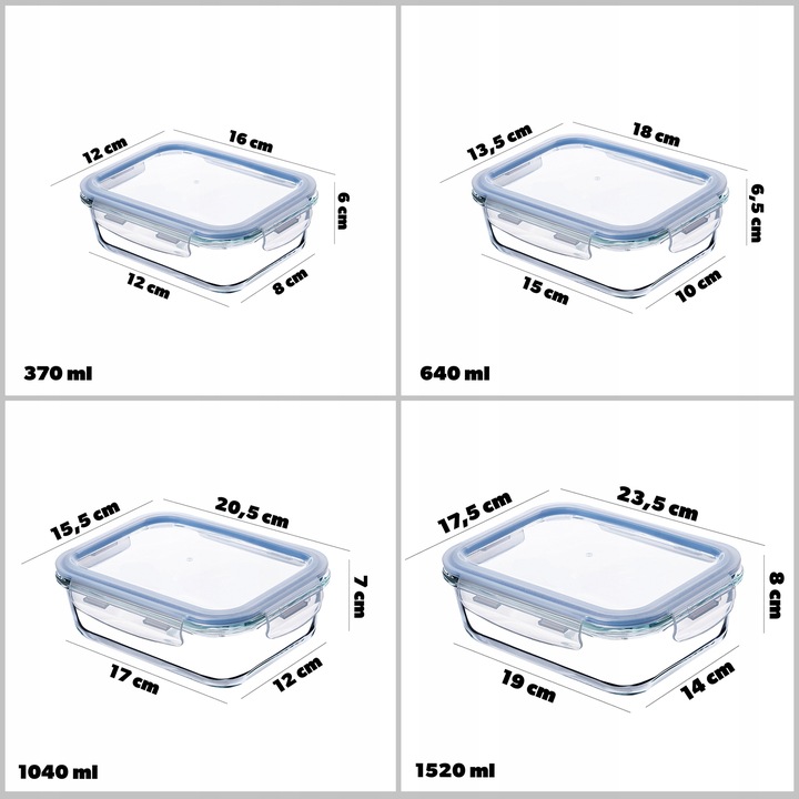 POJEMNIK NA ŻYWNOŚĆ SZKLANY ZESTAW POJEMNIKI SZKLANE POKRYWKĄ LUNCHBOX