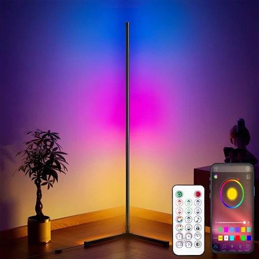 LAMPA PODŁOGOWA STOJĄCA LED RGB NAROŻNA PILOT APKA