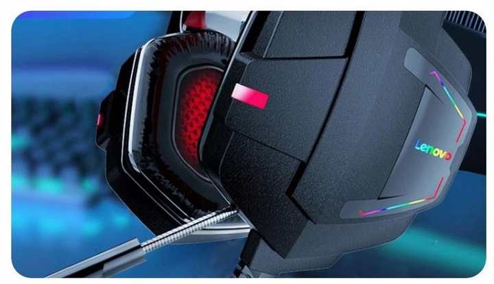 Lenovo Słuchawki GAMINGOWE LED Komputerowe dla Graczy nauszne z Mikrofonem