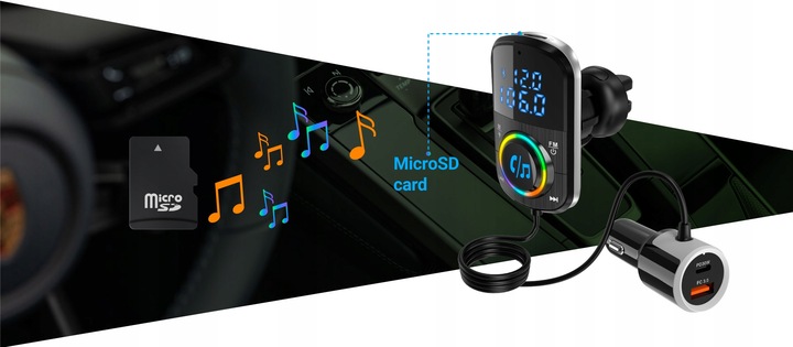 Transmitter FM Bluetooth NAVITEL BHF08 PRO -miernik napięcia, USB-A i USB-C