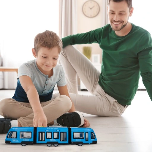 TRAMWAJ TROLEJBUS ZABAWKA NA BATERIĘ ŚWIATŁO DŹWIĘK OTWIERANE DRZWI 44CM