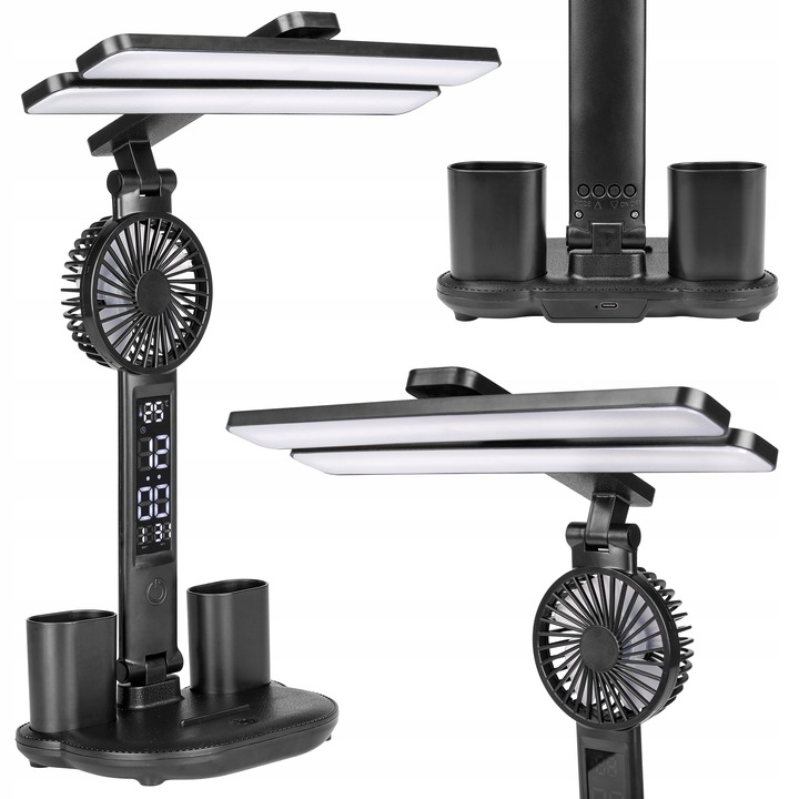 LAMPKA NA BIURKO BIURKOWA NOCNA LED z wiatrakiem zegarem szkolna