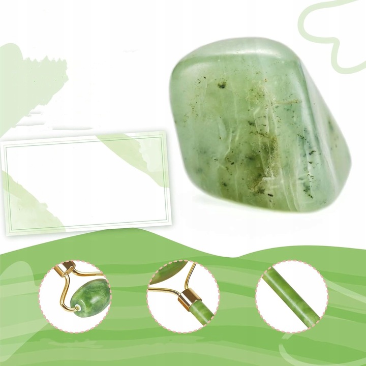 3w1 Masażer do twarzy KAMIEŃ GUA SHA z jadeitu zestaw roller wałek masażu