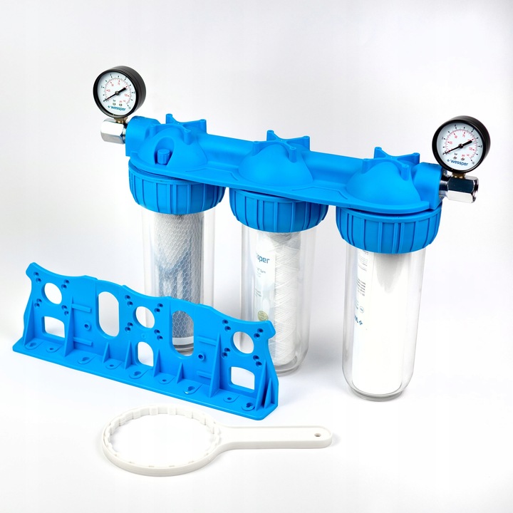 Filtr wody wstępny cały dom 3 stopniowy 1" + 6x wkłady + 2x ciśnieniomierz
