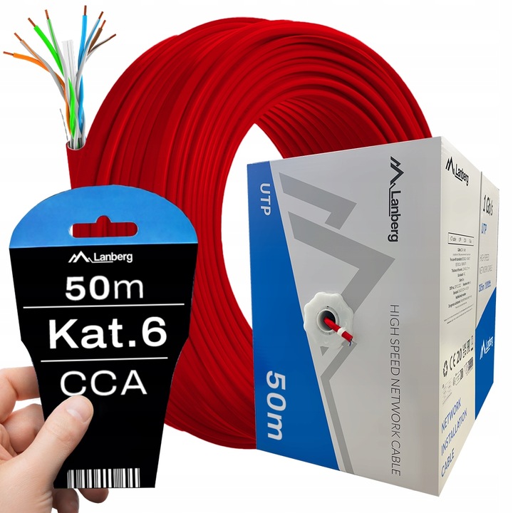 KABEL PRZEWÓD SIECIOWY LAN SKRĘTKA RJ45 UTP KAT.6 CAT.6 50M SZYBKI LANBERG