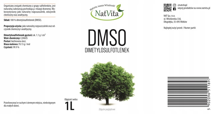 DMSO Dimetylosulfotlenek 99,99% Bardzo Wysoka Czytość CZDA 1000ml