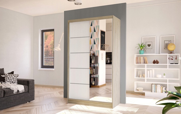 SZAFA PRZESUWNA DIEGO III z lustrem 100cm - pojemna GARDEROBA