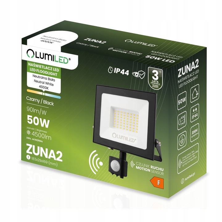 HALOGEN NAŚWIETLACZ LED 50W ZEWNĘTRZNY LAMPA Z CZUJNIKIEM RUCHU Garaż