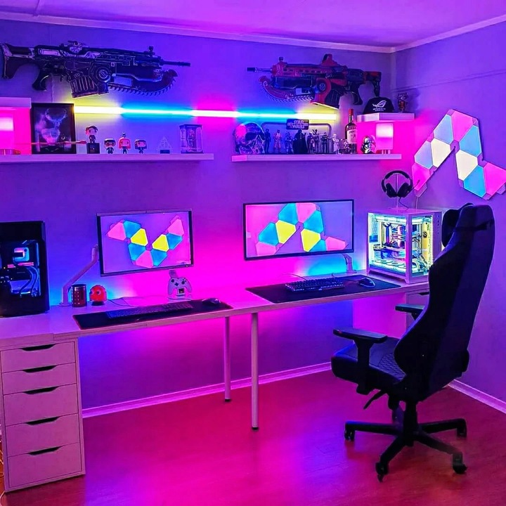 TAŚMA LED RGB KOLOROWA 5M WODOODPORNA PASEK 5050 ZESTAW NA BIURKO + PILOT