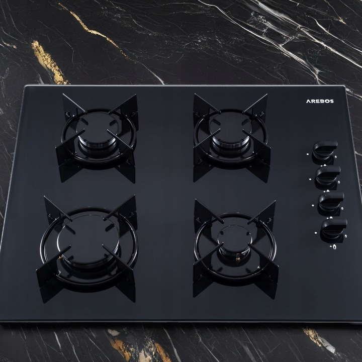 Arebos - Płyta gazowa | Szkło | Kuchenka 4 palnikowa