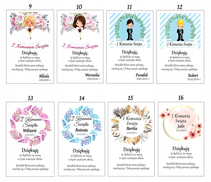 Podziękowanie dla gości breloczek ANIOŁEK KOMUNIA PAMIĄTKA PERSONALIZACJA